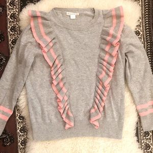 J. Crew Ruffle Pullover Sweater 6-7T; Heather Grey + Pink